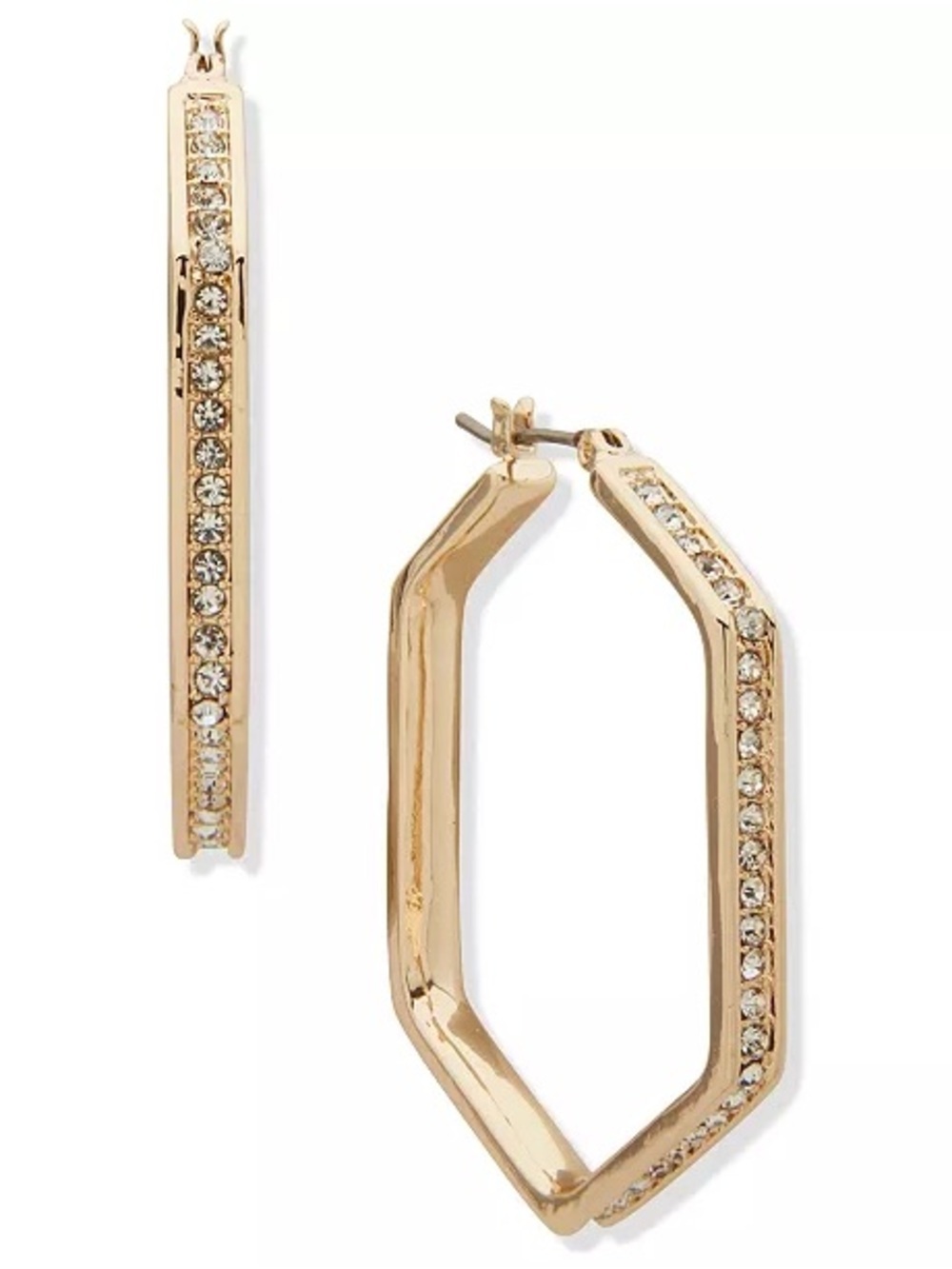 Karl Lagerfeld Paris Gold Hexagon Hoop Earrings Crystal Pave NWT